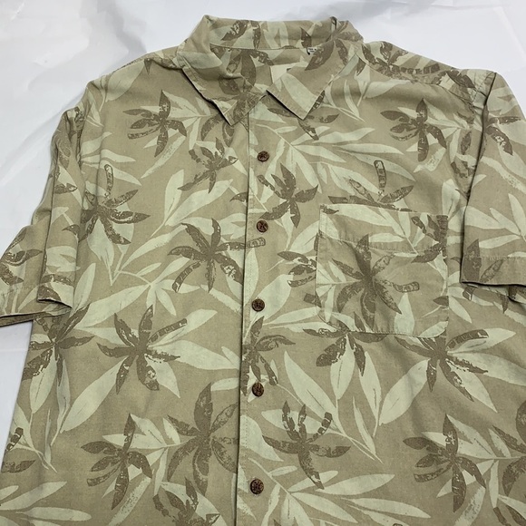 MEN’S Solitude Khaki Hawaiian Print Silk Button Down Short Sleeve Shirt Size L - Picture 1 of 5